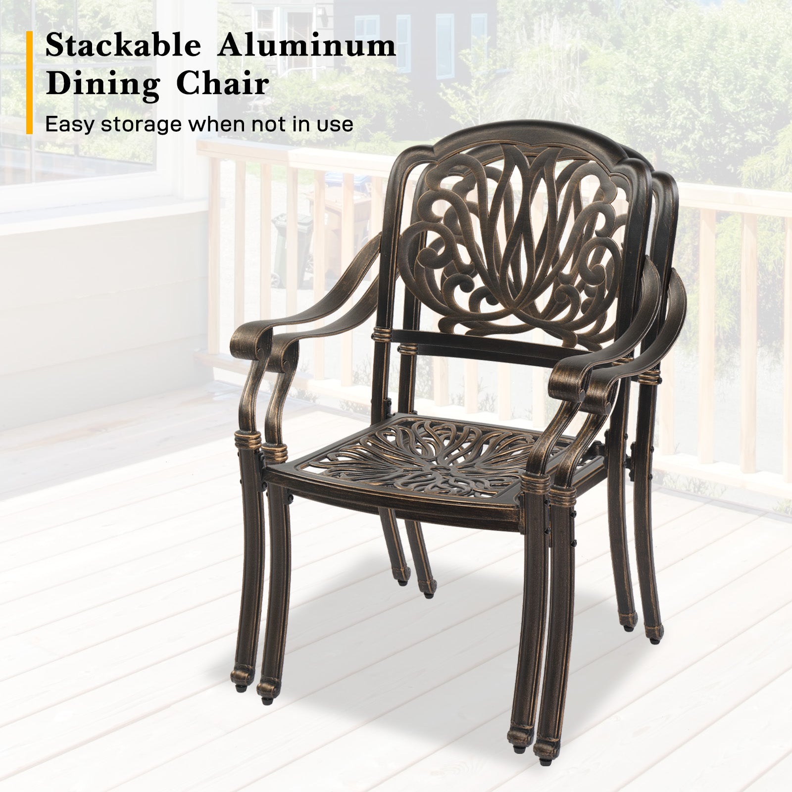 Haoyye Set of 2 Cast Aluminum Patio Dining Chairs with Cushions, Stackable Outdoor Bistro Chairs for Balcony, Backyard, Garden, Deck, Antique Bronze Finish, Weather Resistant Seating for Porch and Patio Use