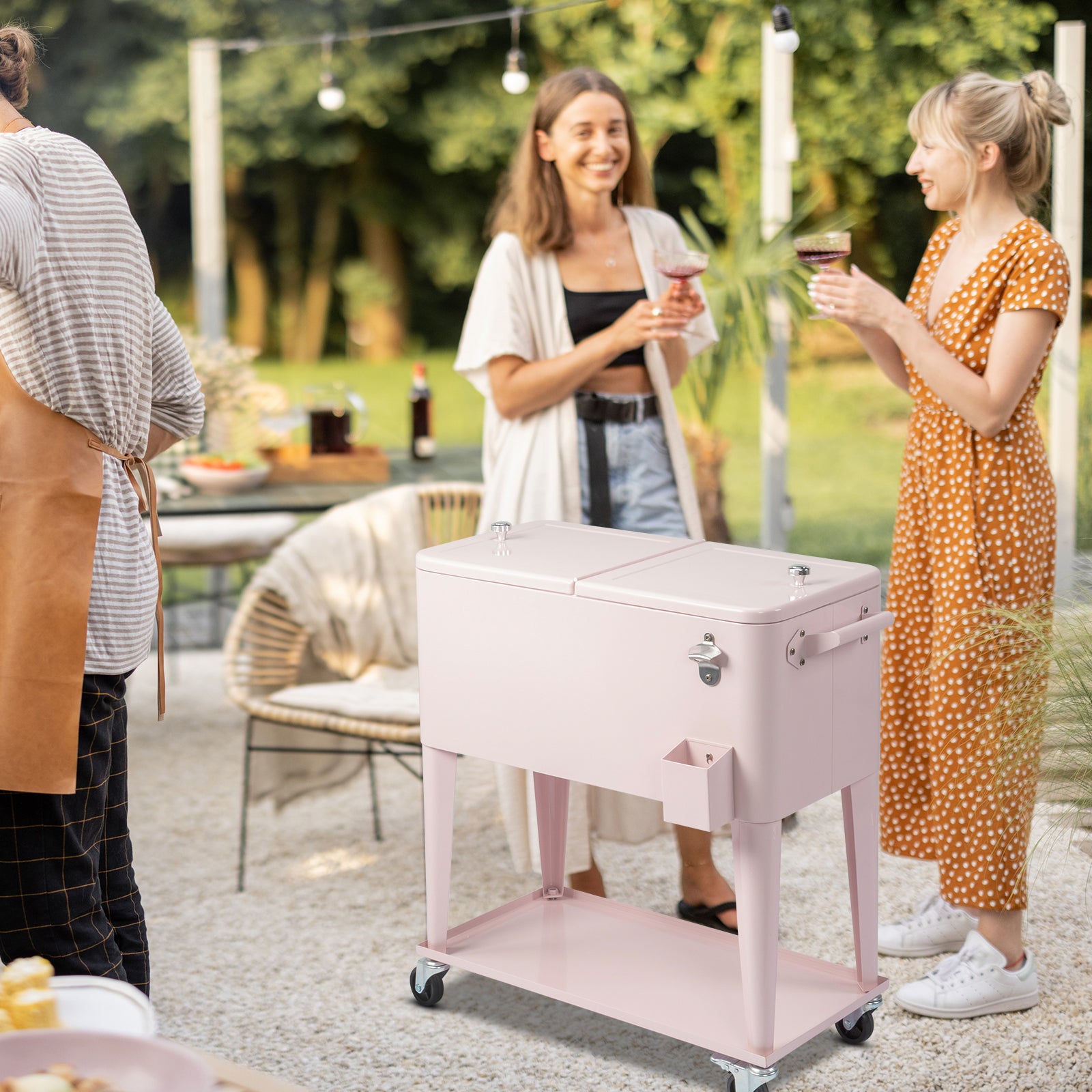 HAOYYE  Pink Box Freezer Incubator, Black Square Foot Tube with Drain Pipe, Portable Cooler with Heating and Cooling Functions for Outdoor Events