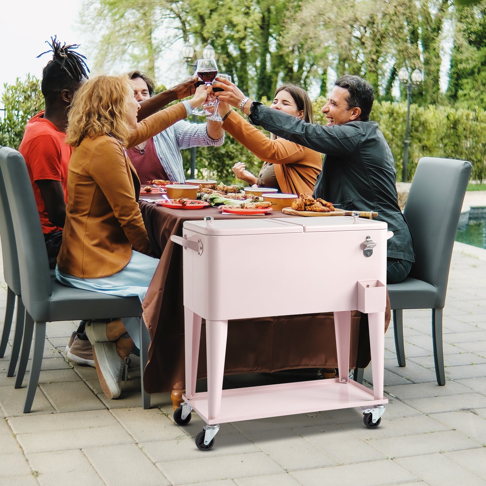 HAOYYE  Pink Box Freezer Incubator, Black Square Foot Tube with Drain Pipe, Portable Cooler with Heating and Cooling Functions for Outdoor Events