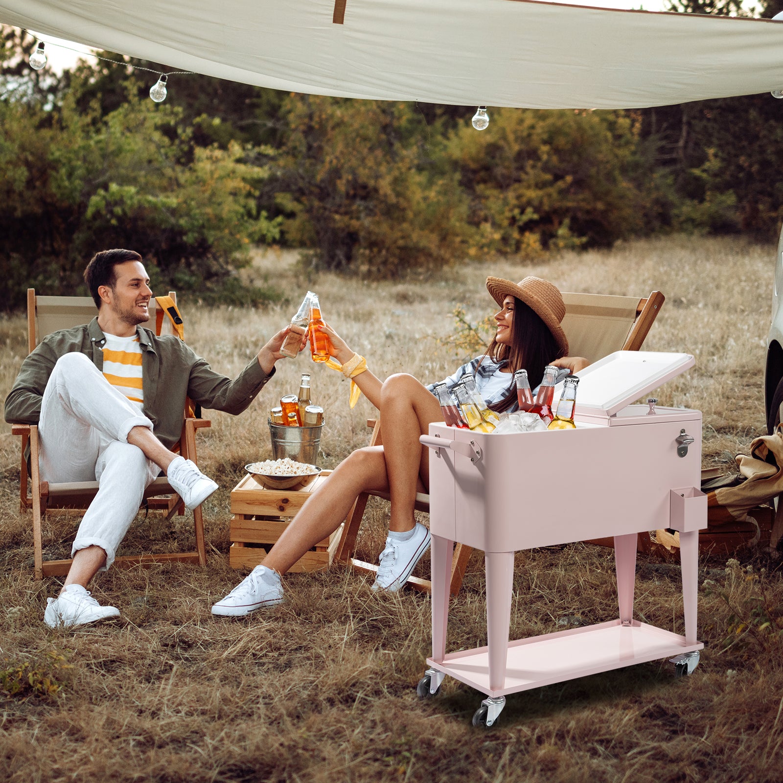 HAOYYE  Pink Box Freezer Incubator, Black Square Foot Tube with Drain Pipe, Portable Cooler with Heating and Cooling Functions for Outdoor Events