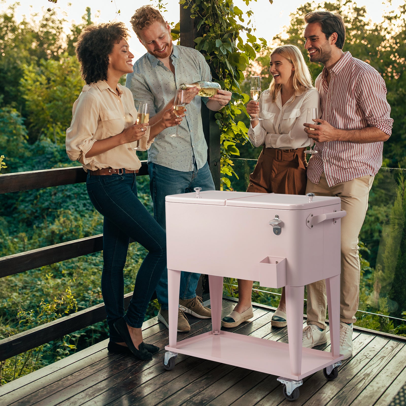 HAOYYE  Pink Box Freezer Incubator, Black Square Foot Tube with Drain Pipe, Portable Cooler with Heating and Cooling Functions for Outdoor Events