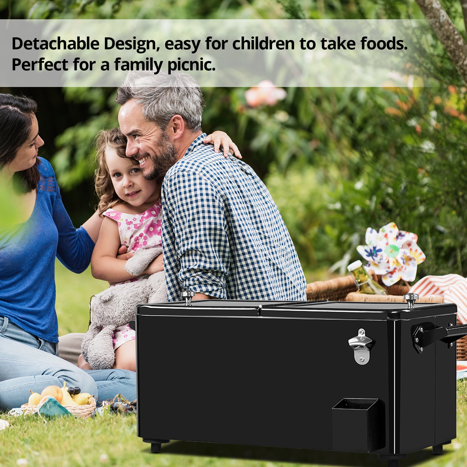 HAOYYE 80Qt Black Rolling Cooler Cart with Drain Pipe Detachable Iron Frame Portable Freezer Incubator for Outdoor Camping Patio BBQ Party Large Capacity Plastic Storage Box