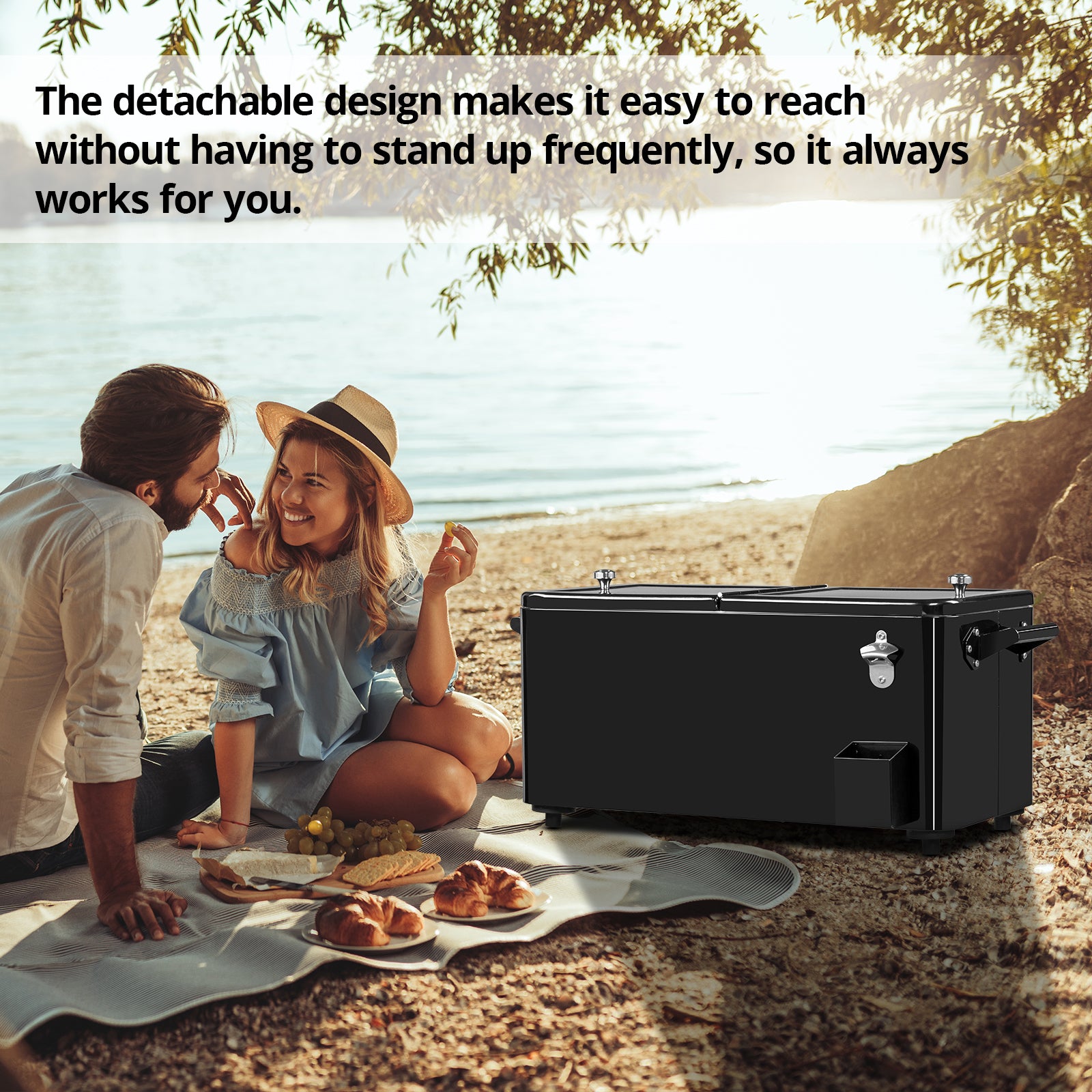 HAOYYE 80Qt Black Rolling Cooler Cart with Drain Pipe Detachable Iron Frame Portable Freezer Incubator for Outdoor Camping Patio BBQ Party Large Capacity Plastic Storage Box
