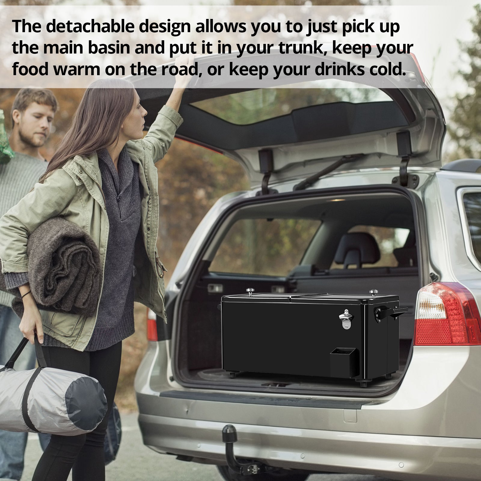 HAOYYE 80Qt Black Rolling Cooler Cart with Drain Pipe Detachable Iron Frame Portable Freezer Incubator for Outdoor Camping Patio BBQ Party Large Capacity Plastic Storage Box