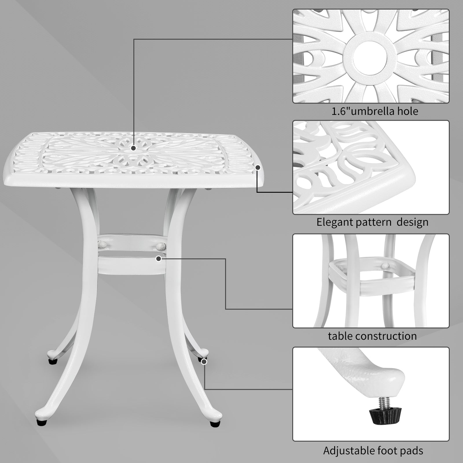 HAOYYE Outdoor Cast Aluminum Square Side Table, Cocktail Table, End Table for Patio, Backyard, Poolside, Outdoor Bar Table, Durable and Stylish Design for Outdoor Spaces