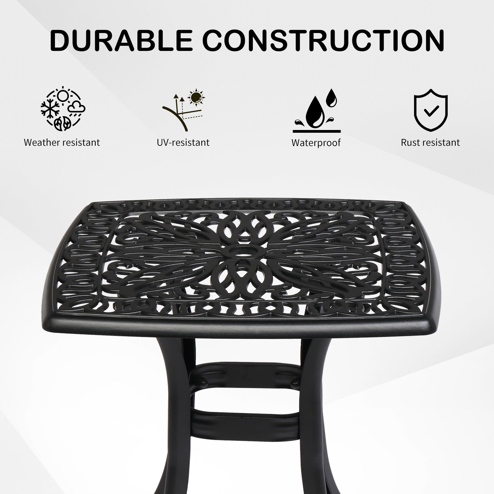 HAOYYE Outdoor Cast Aluminum Square Side Table, Cocktail Table, End Table for Patio, Backyard, Poolside, Outdoor Bar Table, Durable and Stylish Design for Outdoor Spaces