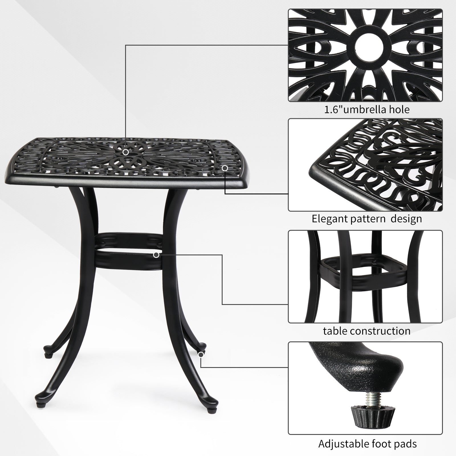 HAOYYE Outdoor Cast Aluminum Square Side Table, Cocktail Table, End Table for Patio, Backyard, Poolside, Outdoor Bar Table, Durable and Stylish Design for Outdoor Spaces