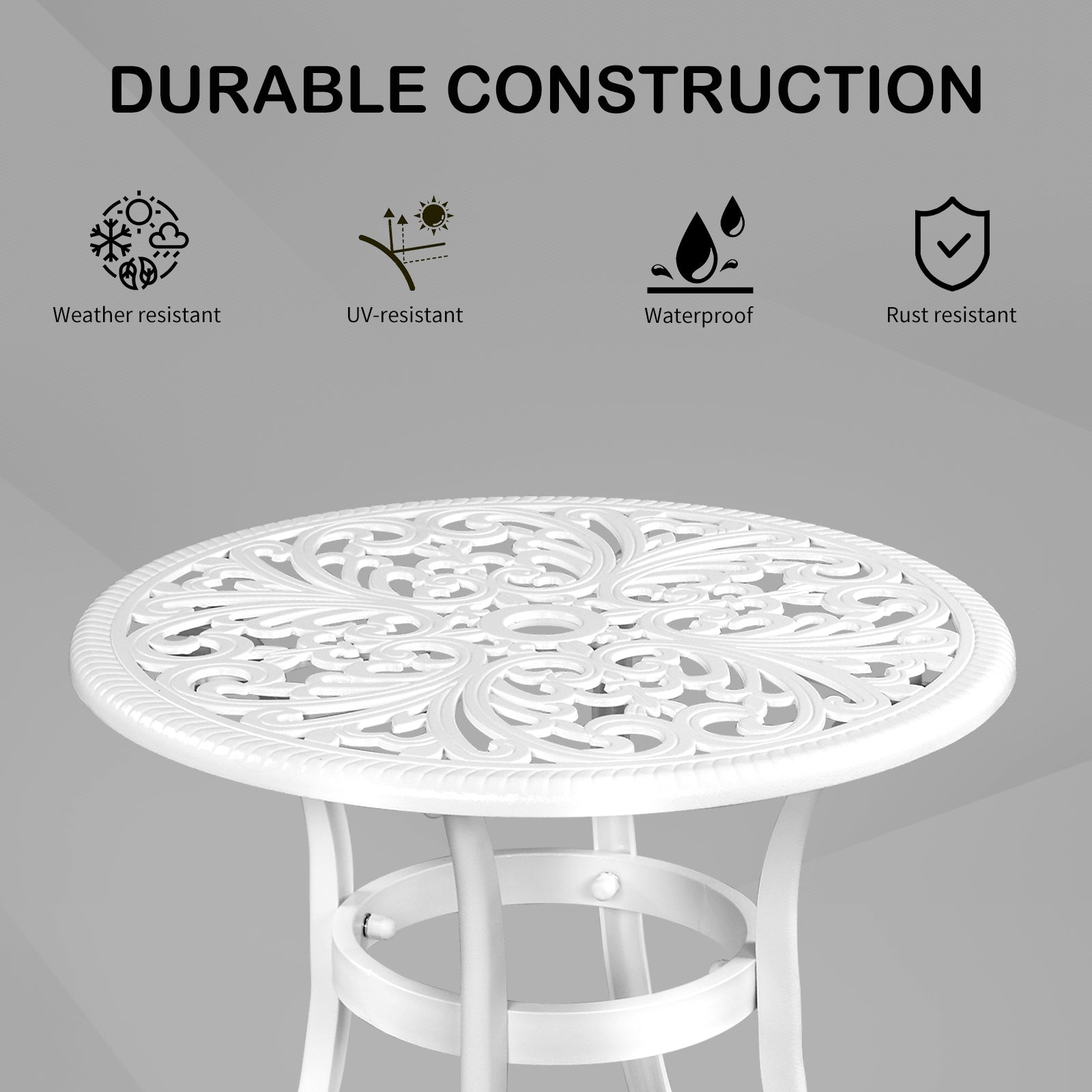 Haoyye Phoenix Cast Aluminum Round Table, Patio Side Table, Outdoor Bar Table, Stylish Cast Aluminum Cocktail Table For Garden Or Terrace