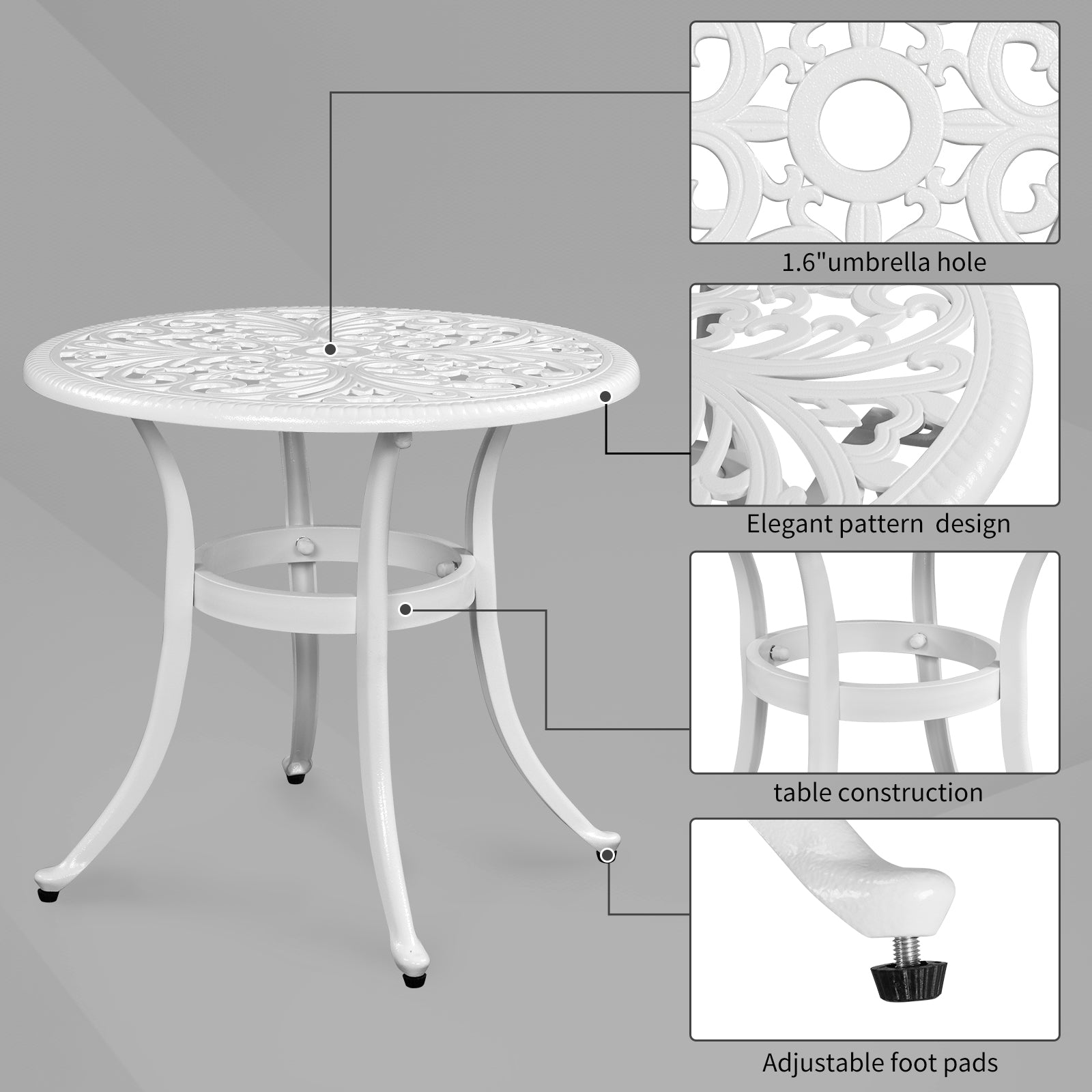 Haoyye Phoenix Cast Aluminum Round Table, Patio Side Table, Outdoor Bar Table, Stylish Cast Aluminum Cocktail Table For Garden Or Terrace