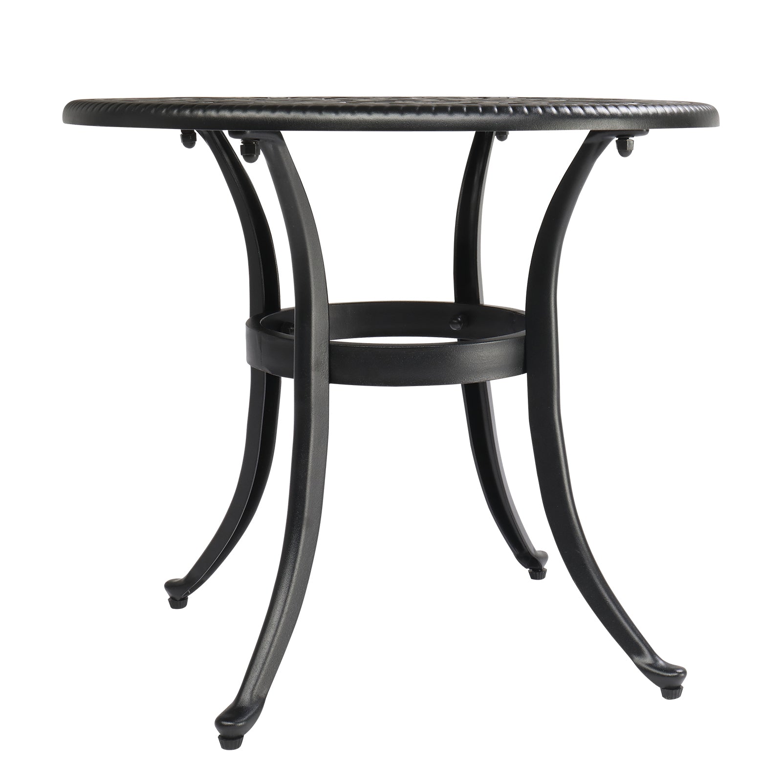 Haoyye Phoenix Cast Aluminum Round Table, Patio Side Table, Outdoor Bar Table, Black, Stylish Cast Aluminum Cocktail Table For Garden Or Terrace