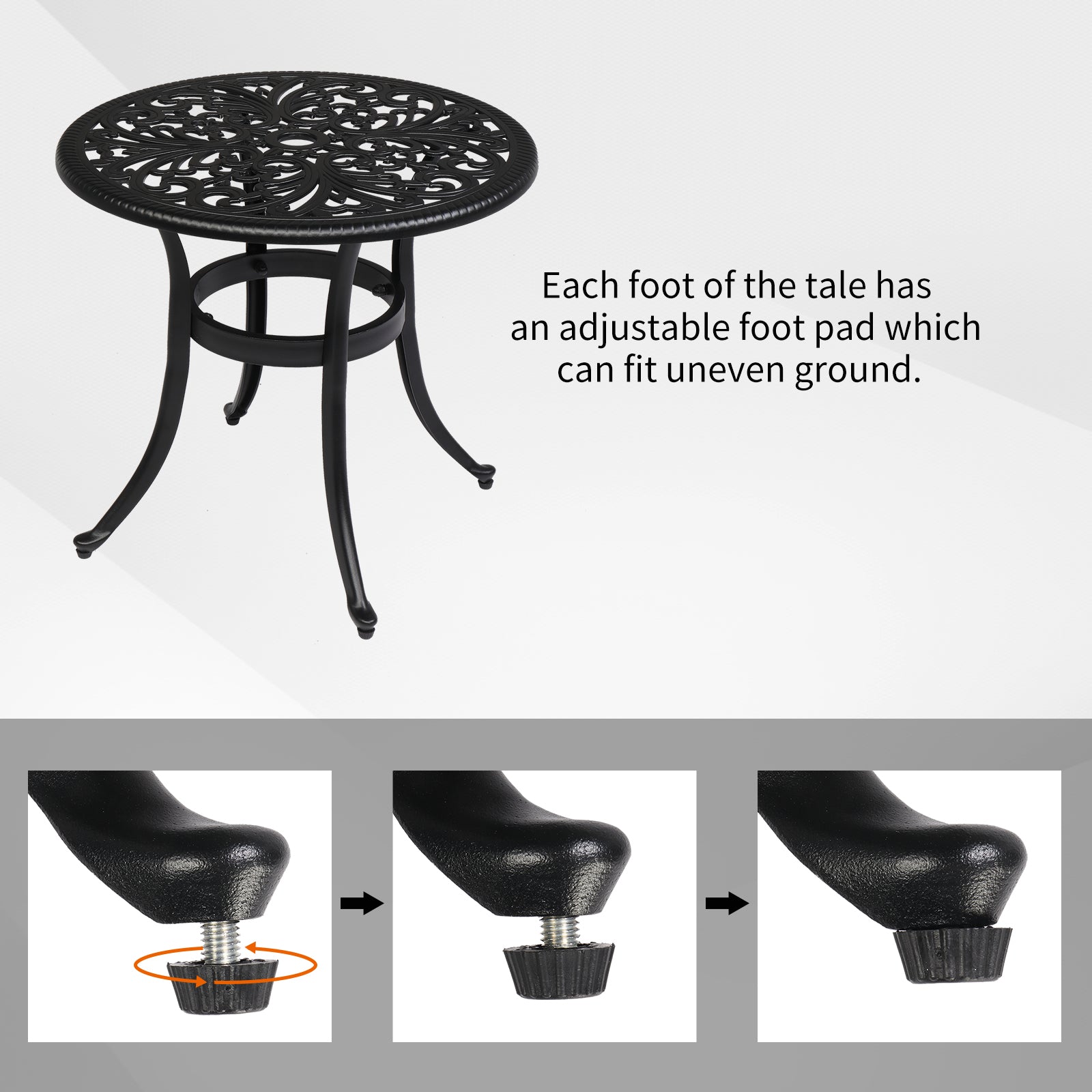 Haoyye Phoenix Cast Aluminum Round Table, Patio Side Table, Outdoor Bar Table, Black, Stylish Cast Aluminum Cocktail Table For Garden Or Terrace