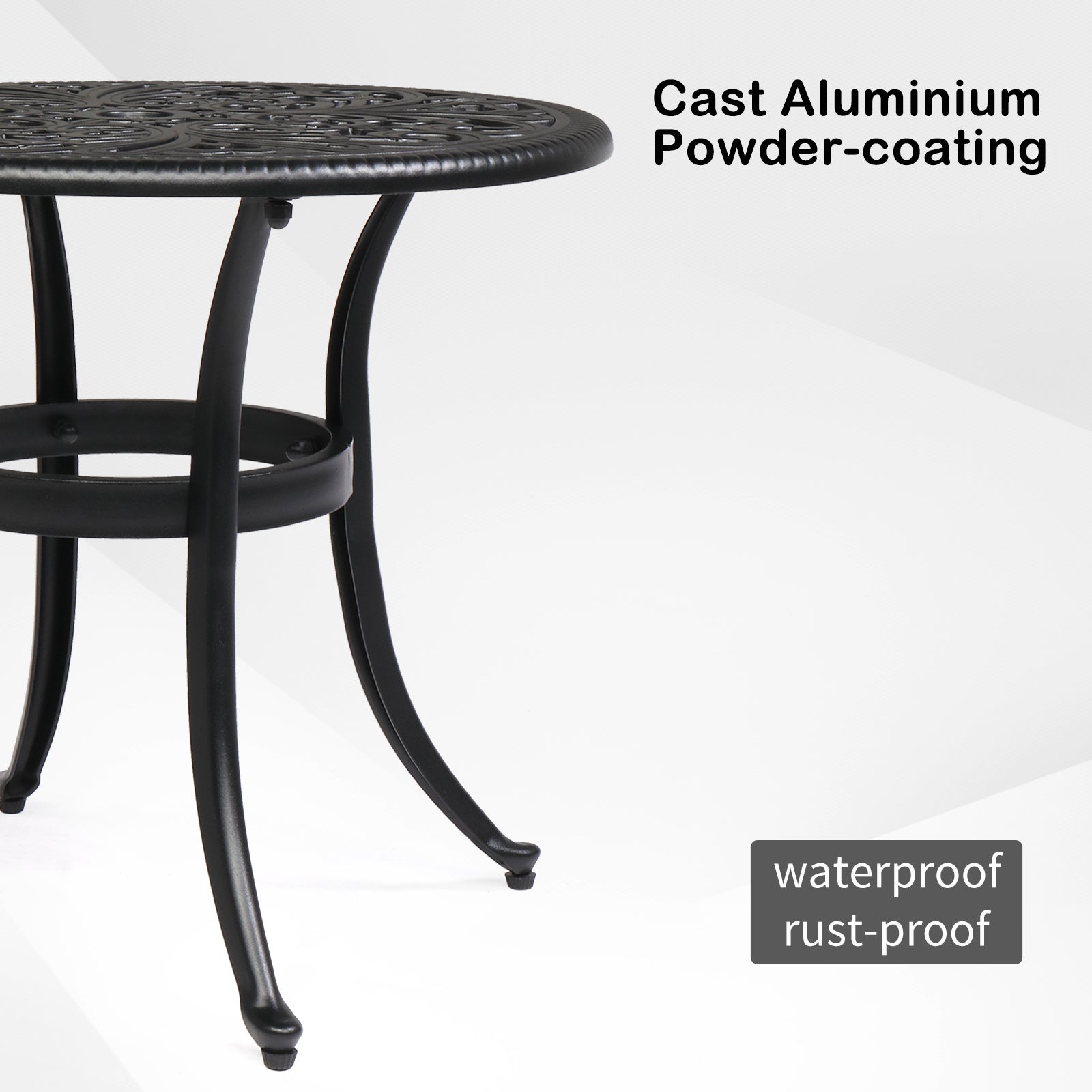 Haoyye Phoenix Cast Aluminum Round Table, Patio Side Table, Outdoor Bar Table, Black, Stylish Cast Aluminum Cocktail Table For Garden Or Terrace