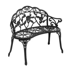 HAOYYE Outdoor Cast Aluminum Patio Bench, Porch Bench Chair with Curved Legs and Rose Pattern, Antique Green Finish, Elegant and Durable for Garden, Patio, or Balcony, Weather-Resistant and Comfortable Seating
