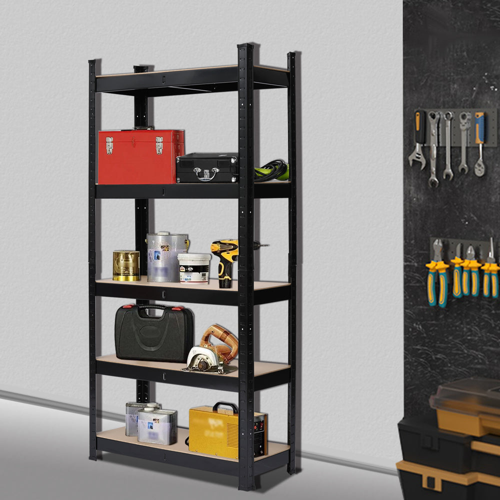 HAOYYE 5-Tier Powder Coated Storage Rack, Black, Premium Quality with Luxury Design, Durable and Versatile Storage Solution for Home, Office, or Garage, Stylish and Functional Organization for Any Room