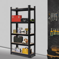 HAOYYE 5-Tier Powder Coated Storage Rack, Black, Premium Quality with Luxury Design, Durable and Versatile Storage Solution for Home, Office, or Garage, Stylish and Functional Organization for Any Room