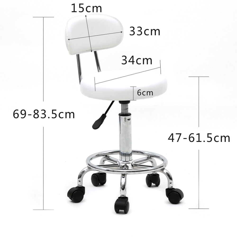 HAOYYE Round Adjustable Salon Stool with Backrest, Comfortable Swivel Chair for Beauty Salon, Spa, Office, or Home Use, Durable White Finish, Ergonomic Design for Long-Lasting Comfort