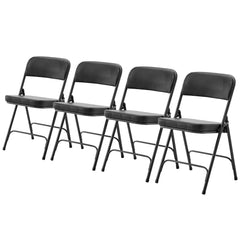 HAOYYE 4 Pack Black Metal Folding Chairs with Thick Padded PU Seat and Backrest Portable Soft Folding Chairs for Home Office Indoor Outdoor Wedding Party Event Seating