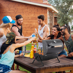 HAOYYE Portable Charcoal Grill with Built-in Thermometer Wooden Handle Compact Tabletop BBQ Grill for Outdoor Camping Backyard Parties