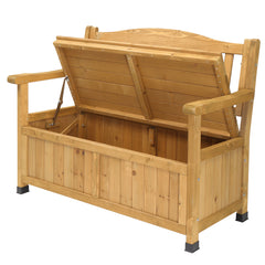 HAOYYE Cedar Yard Storage Box with Backrest and Armrests, Bright Yellow Waterproof Outdoor Deck Box Bench for Garden Patio Porch, Wood Storage Chest for Tools Cushions Pool Supplies