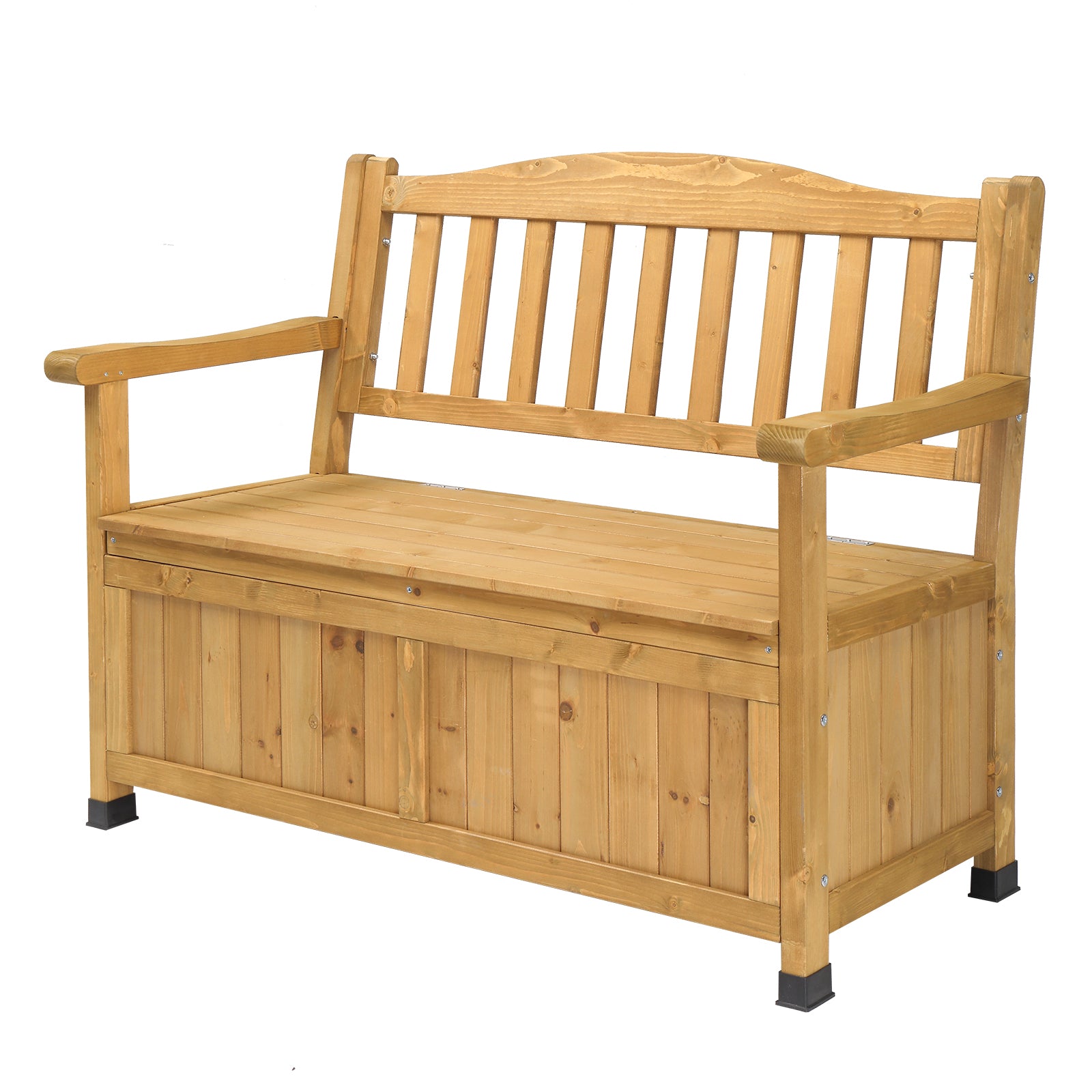 HAOYYE Cedar Yard Storage Box with Backrest and Armrests, Bright Yellow Waterproof Outdoor Deck Box Bench for Garden Patio Porch, Wood Storage Chest for Tools Cushions Pool Supplies