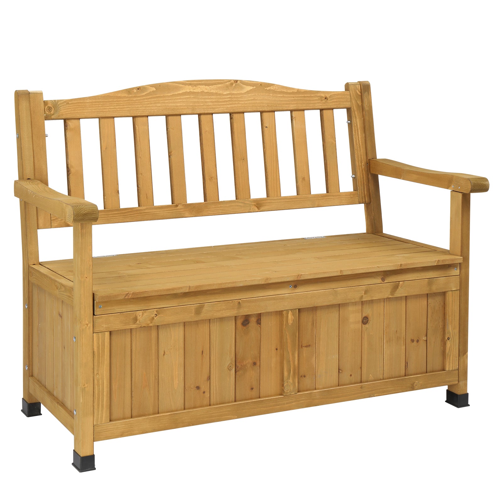 HAOYYE Cedar Yard Storage Box with Backrest and Armrests, Bright Yellow Waterproof Outdoor Deck Box Bench for Garden Patio Porch, Wood Storage Chest for Tools Cushions Pool Supplies
