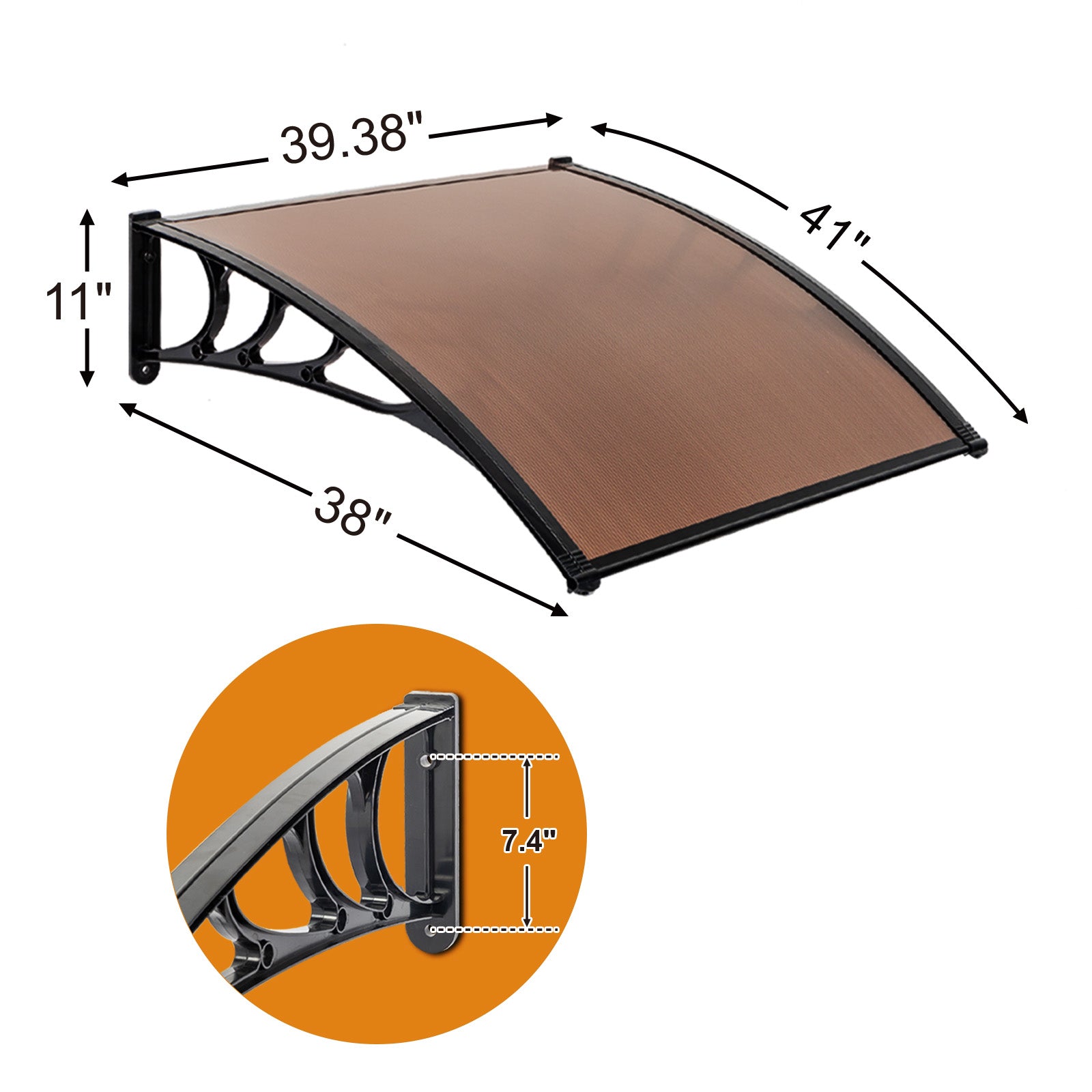HAOYYE Door and Window Rain Cover Awning 100 x 100 Brown Polycarbonate Canopy with Black Brackets Outdoor Eaves Shelter for Porch Balcony Entryway Weather Protection Durable Decorative Design