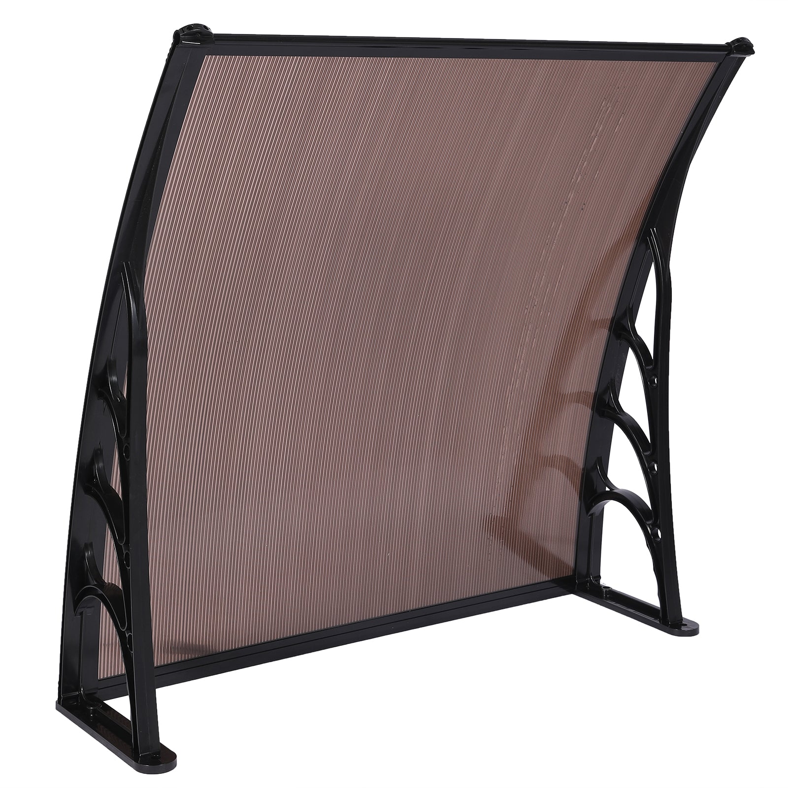 HAOYYE Door and Window Rain Cover Awning 100 x 100 Brown Polycarbonate Canopy with Black Brackets Outdoor Eaves Shelter for Porch Balcony Entryway Weather Protection Durable Decorative Design