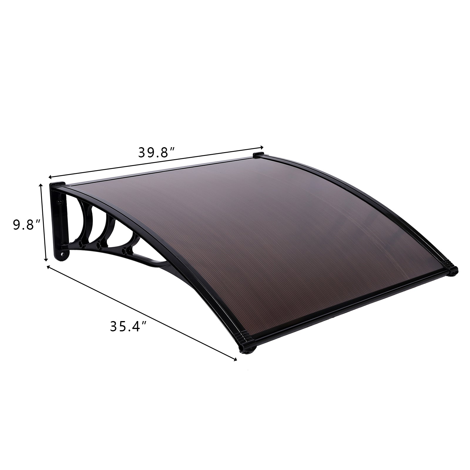 HAOYYE Door and Window Rain Cover Awning 100 x 100 Brown Polycarbonate Canopy with Black Brackets Outdoor Eaves Shelter for Porch Balcony Entryway Weather Protection Durable Decorative Design
