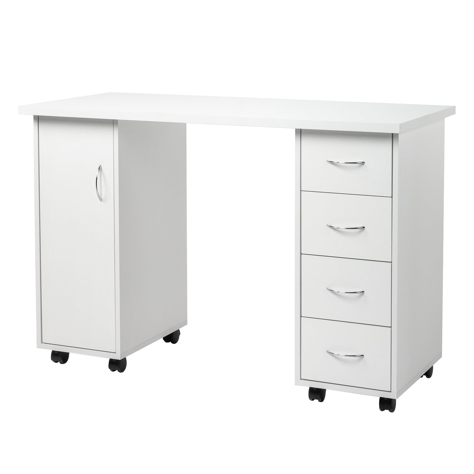HAOYYE Double Edged Table With Drawer White, Durable E1 MDF Construction, Smooth Surface, Comfortable Wrist Rest, Spacious Storage Drawers, Professional Desk, Easy To Assemble