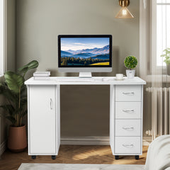 HAOYYE Double Edged Table With Drawer White, Durable E1 MDF Construction, Smooth Surface, Comfortable Wrist Rest, Spacious Storage Drawers, Professional Desk, Easy To Assemble