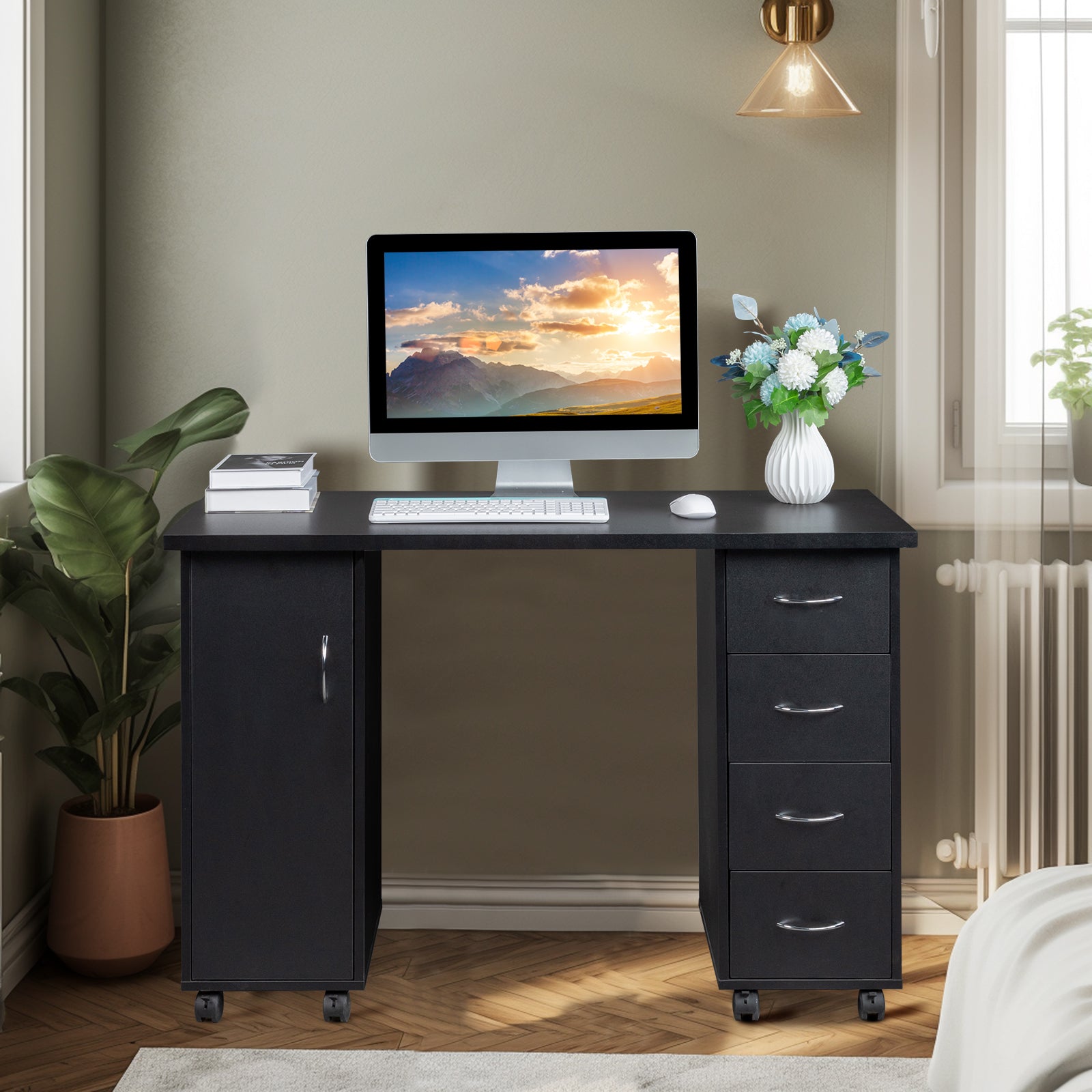 HAOYYE Double Edged Table With Drawer Black, Durable E1 MDF Construction, Smooth Surface, Comfortable Wrist Rest, Spacious Storage Drawers, Professional Desk, Easy To Assemble