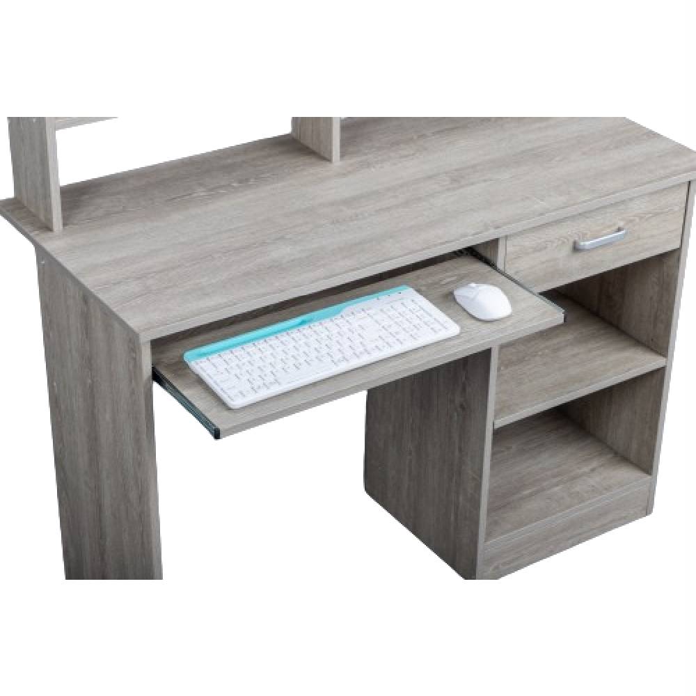 HAOYYE Gray Computer Desk with Drawer and Two Storage Shelves Modern Particleboard Writing Table with Sturdy Frame for Home Office Study Room Space Saving Workstation