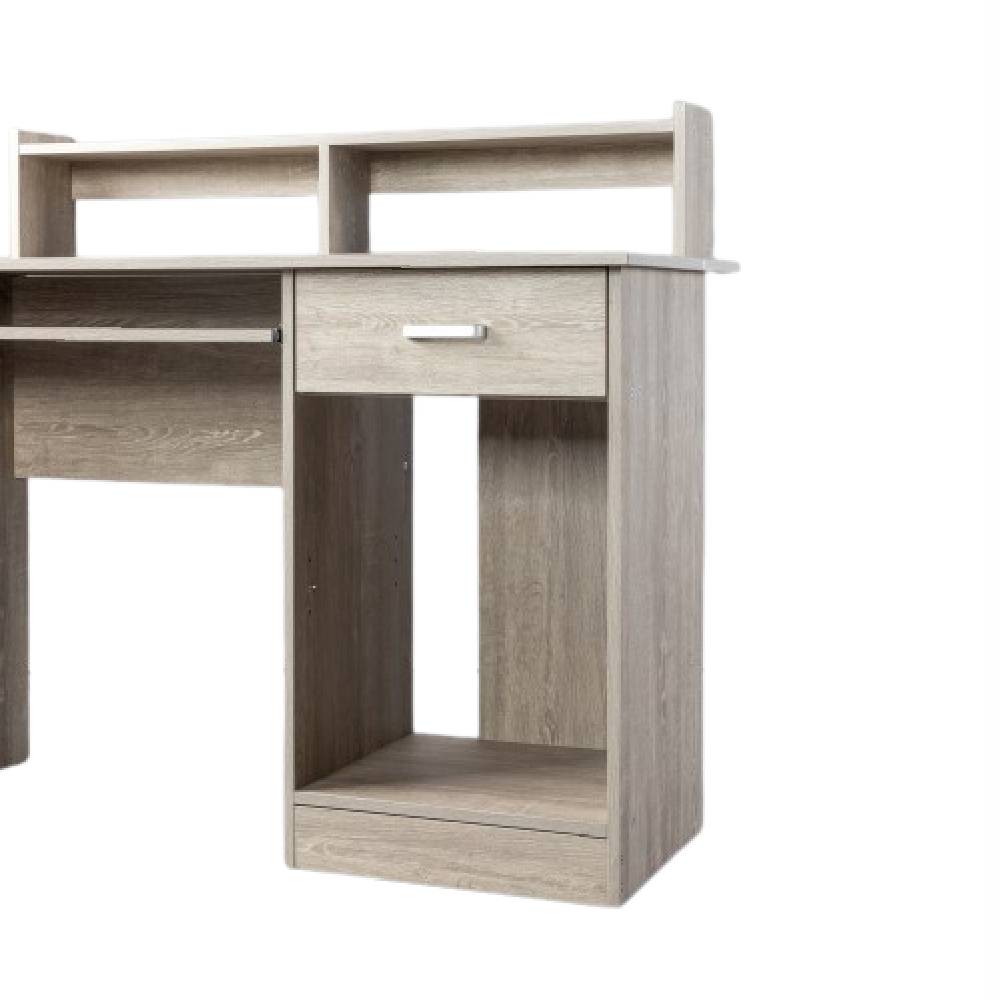 HAOYYE Gray Computer Desk with Drawer and Two Storage Shelves Modern Particleboard Writing Table with Sturdy Frame for Home Office Study Room Space Saving Workstation