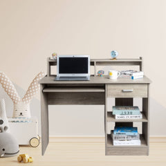 HAOYYE Gray Computer Desk with Drawer and Two Storage Shelves Modern Particleboard Writing Table with Sturdy Frame for Home Office Study Room Space Saving Workstation