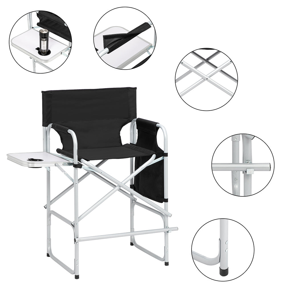 HAOYYE Director's Chair with Silver White Iron Pipe Frame, Black Cloth Surface, Plastic Sprayed Iron Round Pipe, 120kg Capacity, Sturdy and Comfortable, Perfect for Outdoor and Indoor Use