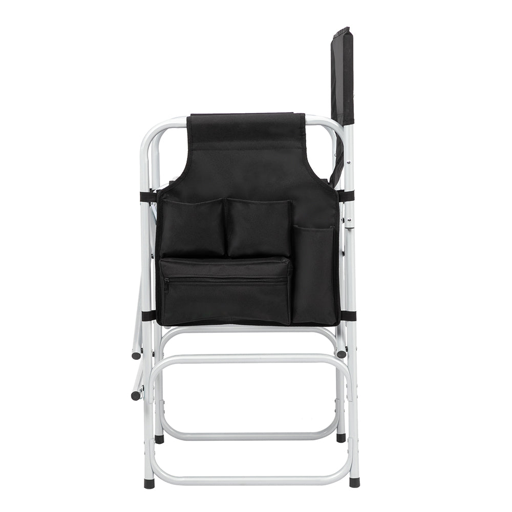 HAOYYE Director's Chair with Silver White Iron Pipe Frame, Black Cloth Surface, Plastic Sprayed Iron Round Pipe, 120kg Capacity, Sturdy and Comfortable, Perfect for Outdoor and Indoor Use