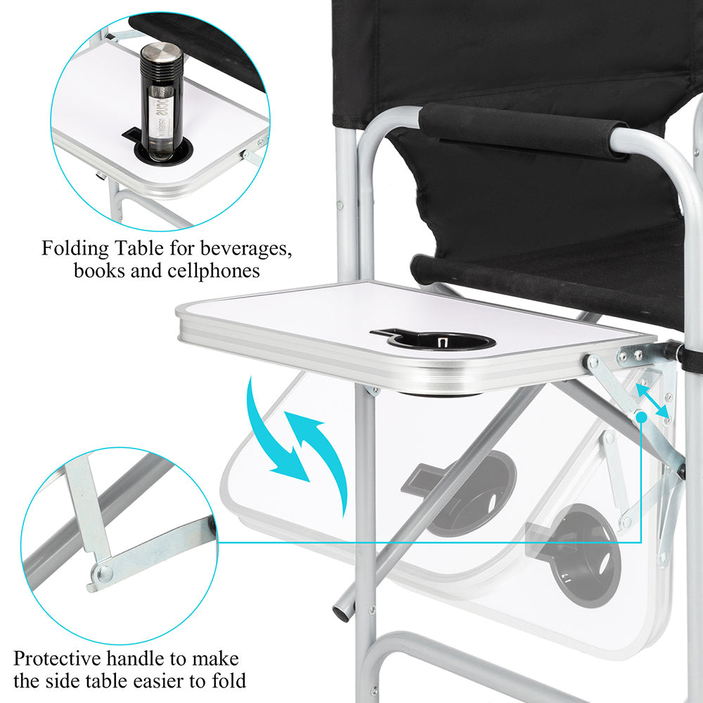 HAOYYE Director's Chair with Silver White Iron Pipe Frame, Black Cloth Surface, Plastic Sprayed Iron Round Pipe, 120kg Capacity, Sturdy and Comfortable, Perfect for Outdoor and Indoor Use