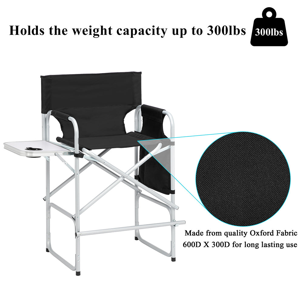 HAOYYE Director's Chair with Silver White Iron Pipe Frame, Black Cloth Surface, Plastic Sprayed Iron Round Pipe, 120kg Capacity, Sturdy and Comfortable, Perfect for Outdoor and Indoor Use