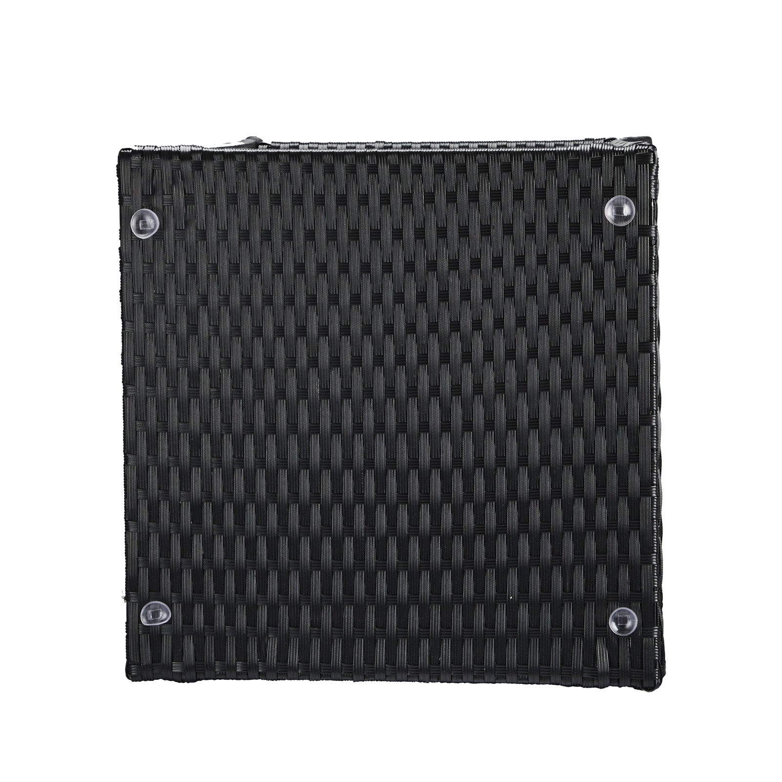 HAOYYE Outdoor Wicker Side Table with Tempered Glass Top and Storage Shelf, Square Patio End Table Bistro Coffee Table for Porch Garden Balcony Backyard, Black All-Weather PE Rattan with Iron Frame, Easy Assembly