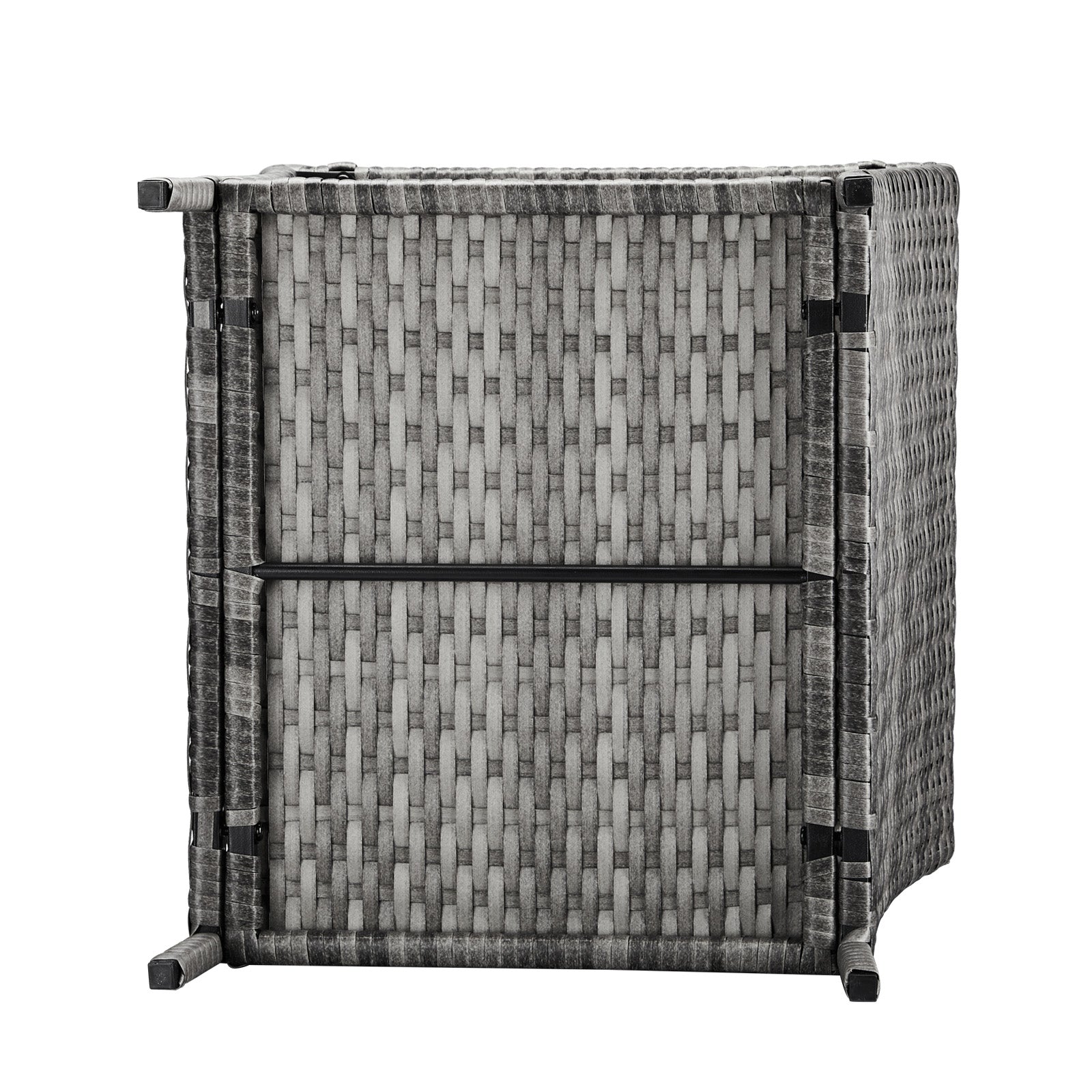 HAOYYE Outdoor Patio Wicker Side Table, Grey Square End Table with Glass Top and Storage Shelf, All-Weather PE Rattan Coffee Table for Porch Garden Balcony Backyard Bistro Decor