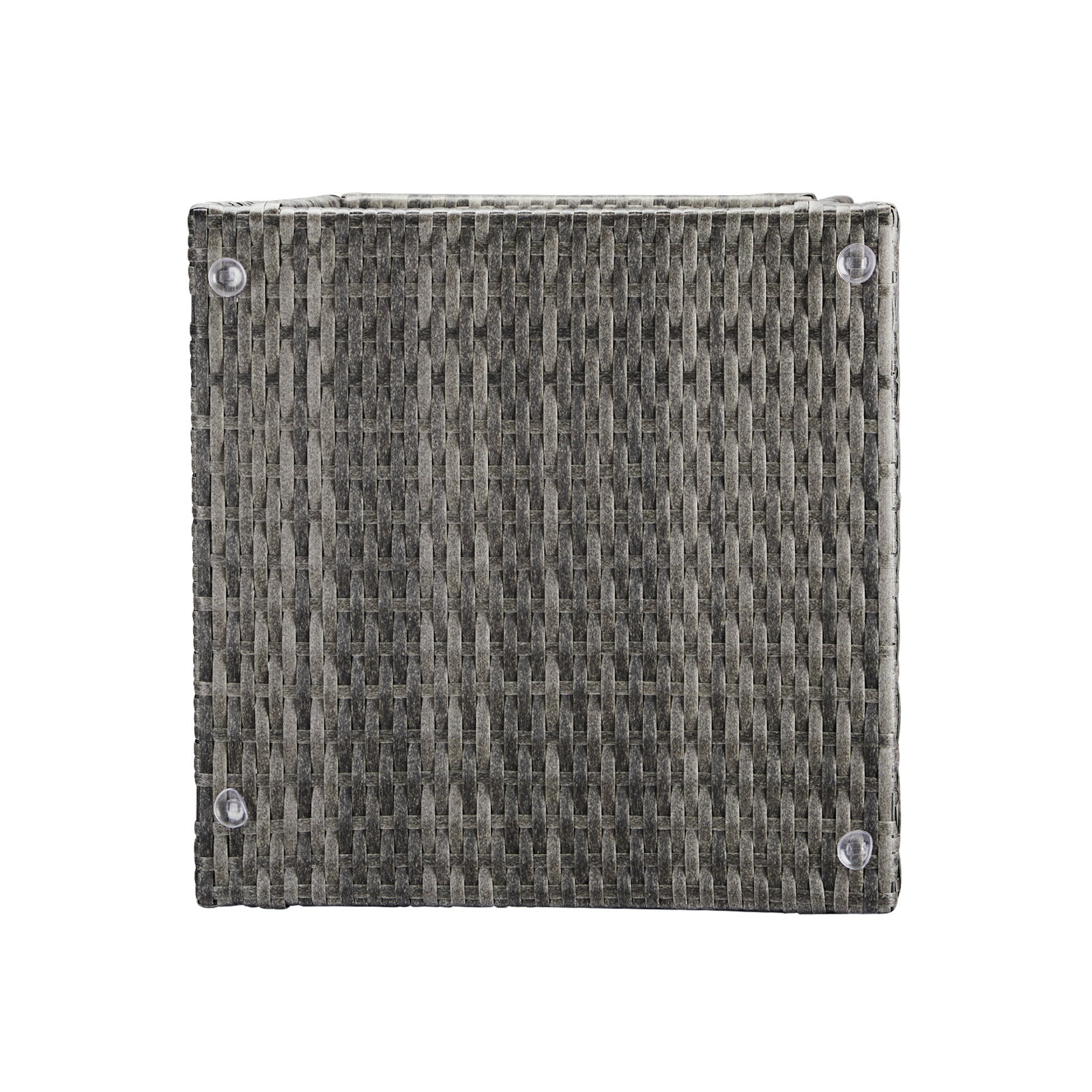 HAOYYE Outdoor Patio Wicker Side Table, Grey Square End Table with Glass Top and Storage Shelf, All-Weather PE Rattan Coffee Table for Porch Garden Balcony Backyard Bistro Decor