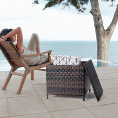 HAOYYE Outdoor PE Wicker Side Table with Storage, Brown Rattan Patio End Table with Lid and Steel Frame, Weatherproof Square Container for Garden Tools, Toys, Furniture Covers, Backyard or Balcony Use