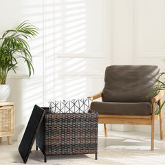 HAOYYE Outdoor PE Wicker Side Table with Storage, Brown Rattan Patio End Table with Lid and Steel Frame, Weatherproof Square Container for Garden Tools, Toys, Furniture Covers, Backyard or Balcony Use