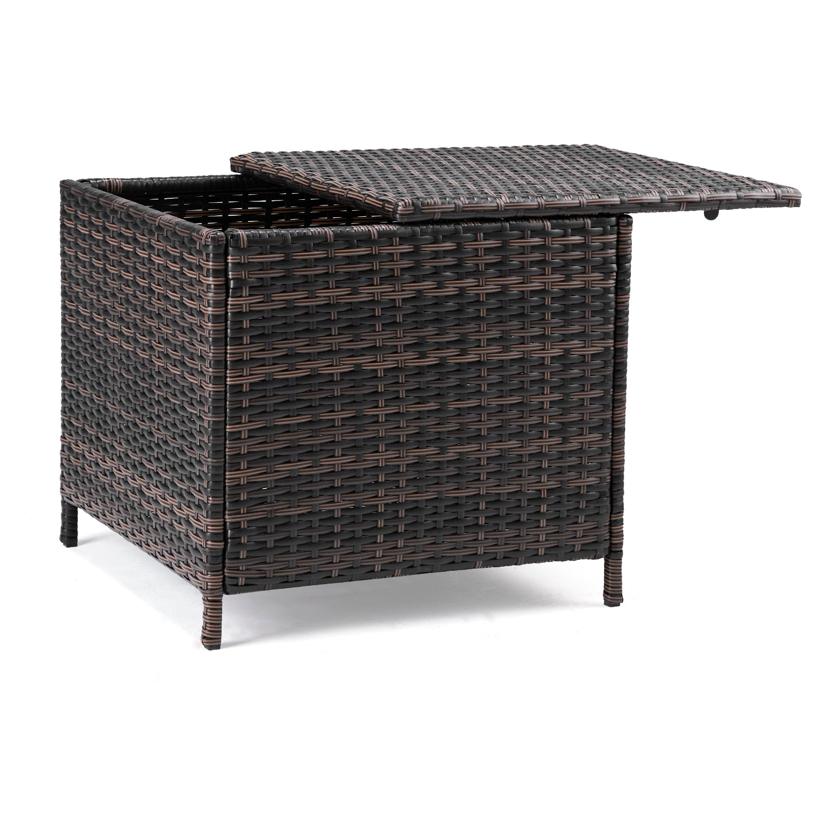HAOYYE Outdoor PE Wicker Side Table with Storage, Brown Rattan Patio End Table with Lid and Steel Frame, Weatherproof Square Container for Garden Tools, Toys, Furniture Covers, Backyard or Balcony Use