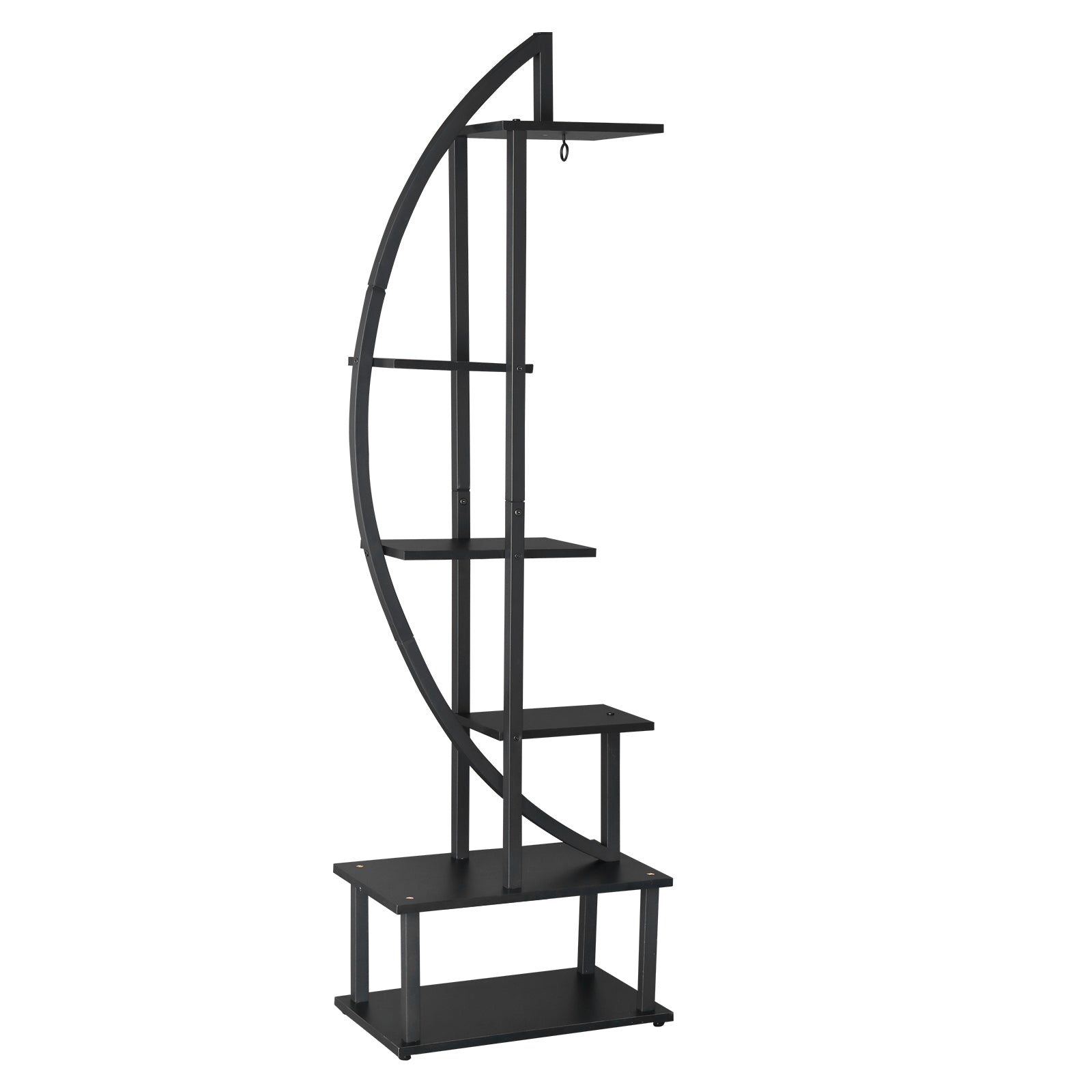 HAOYYE 6-Tier Half Moon Ironwood Plant Stand for Indoor Outdoor Garden Balcony Patio Lawn Decor Flower Pot Holder Shelf Rustic Black Metal Display Rack