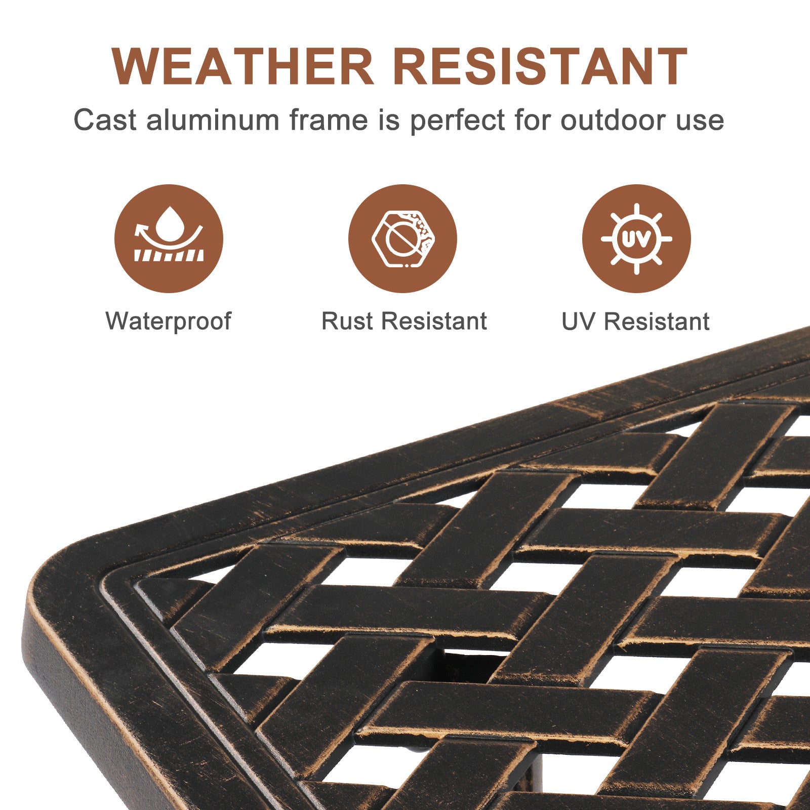 HAOYYE Cast Aluminum Outdoor Side Table, Anti-Rust Patio Coffee Bistro Table with Middle Shelf for Garden Porch Balcony, Antique Bronze Finish