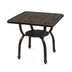HAOYYE Cast Aluminum Outdoor Side Table, Anti-Rust Patio Coffee Bistro Table with Middle Shelf for Garden Porch Balcony, Antique Bronze Finish