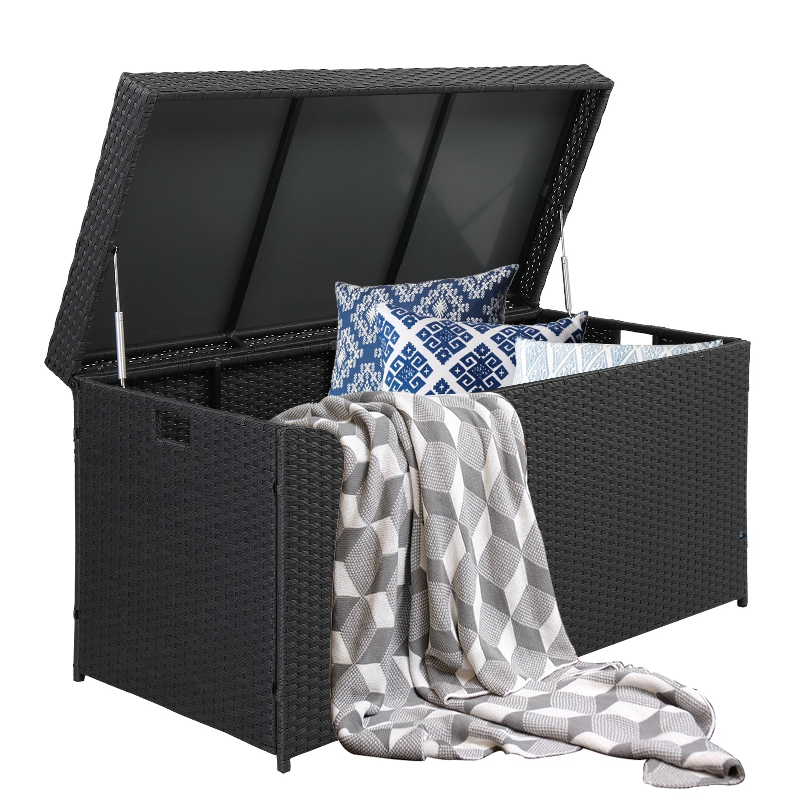 HAOYYE Simple And Practical Outdoor Rattan Deck Box Storage Container With Four-Wire Design, Durable Weather-Resistant Patio Storage Solution For Garden, Backyard, Balcony, And Poolside Organization