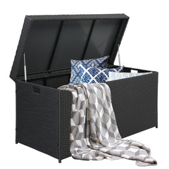 HAOYYE Simple And Practical Outdoor Rattan Deck Box Storage Container With Four-Wire Design, Durable Weather-Resistant Patio Storage Solution For Garden, Backyard, Balcony, And Poolside Organization