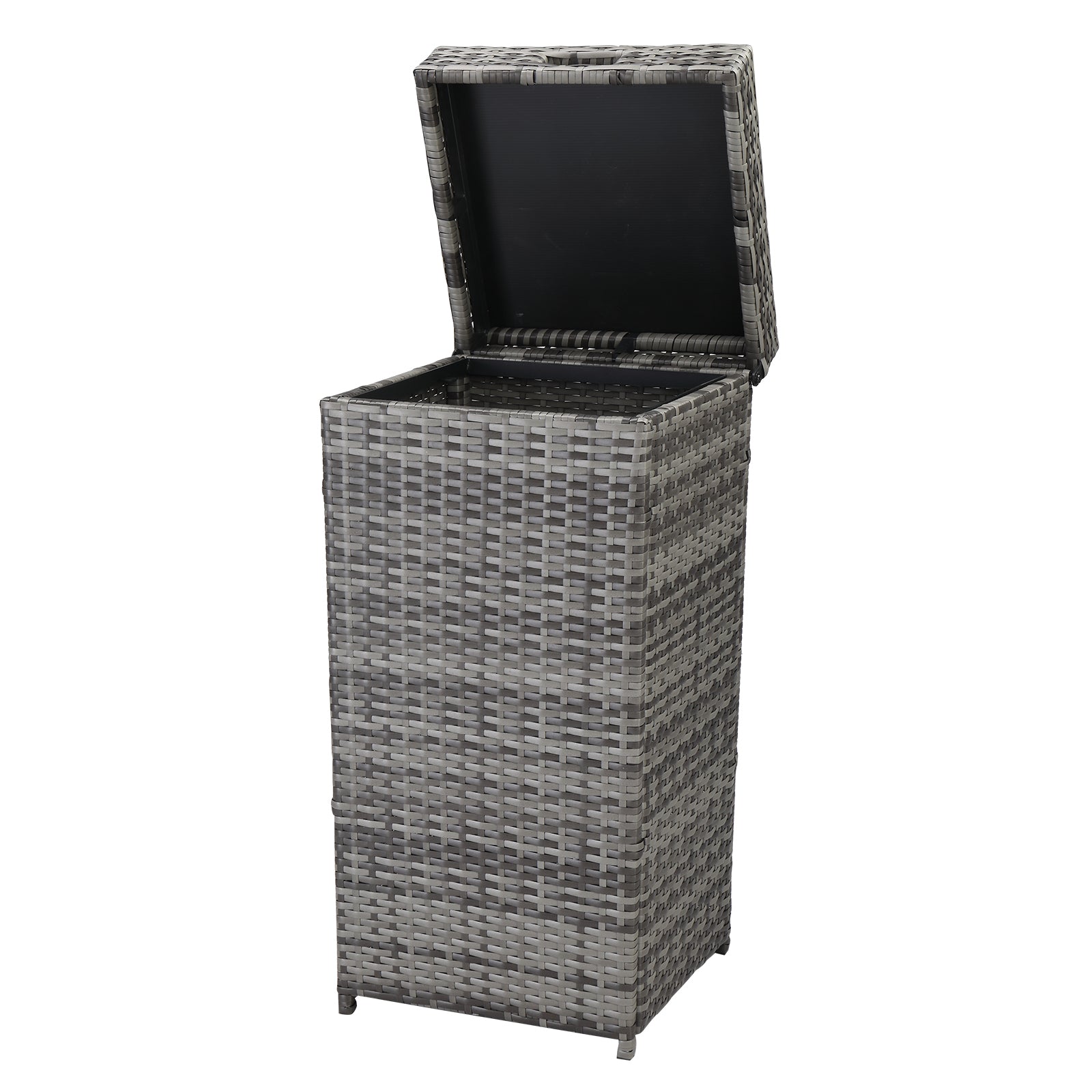 HAOYYE Outdoor Rattan Trash Can with Top Cover Gray Gradient Iron Frame Wicker Style Garbage Bin for Patio Garden Balcony Deck Waterproof Durable Decorative Waste Storage Container